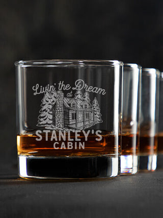 Livin' The Dream Cabin : Rocks Glasses - Engraved