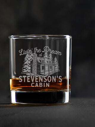Livin' The Dream Cabin : Rocks Glasses - Engraved