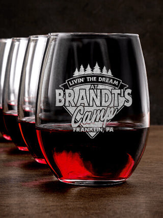 Livin' The Dream Camp : Stemless Wine Glasses - Engraved