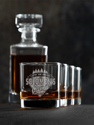 Livin' The Dream Camp : Decanter Rocks Glass Gift Sets - Engraved
