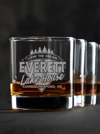 Livin' The Dream Lake House : Rocks Glasses - Engraved