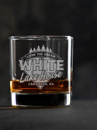 Livin' The Dream Lake House : Rocks Glasses - Engraved