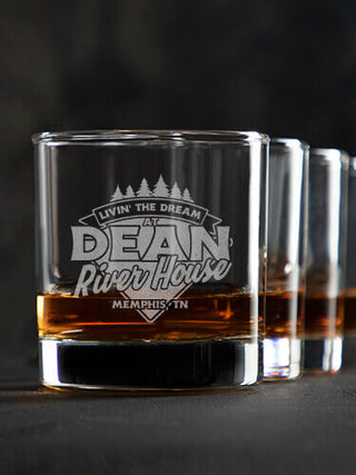 Livin' The Dream River House : Rocks Glasses - Engraved