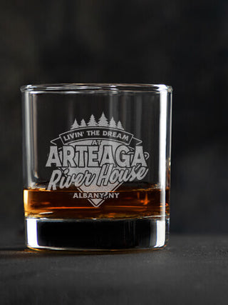 Livin' The Dream River House : Rocks Glasses - Engraved