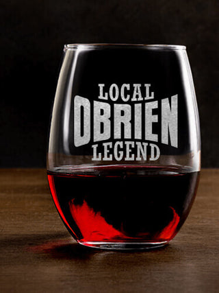 Local Legend : Stemless Wine Glasses - Engraved