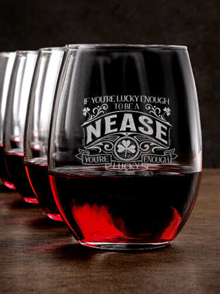 Lucky Enough : Stemless Wine Glasses - Engraved