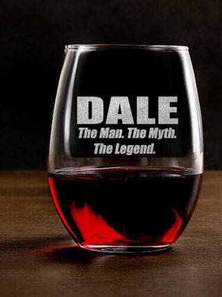 Man Myth Legend : Stemless Wine Glasses - Engraved
