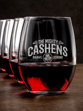 Mighty : Stemless Wine Glasses - Engraved