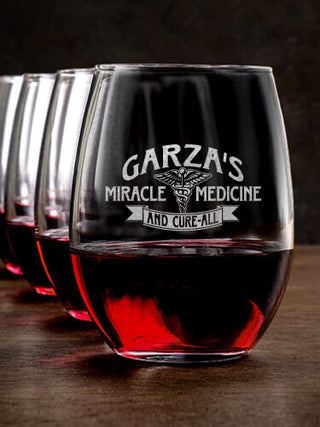 Miracle Medicine : Stemless Wine Glasses - Engraved