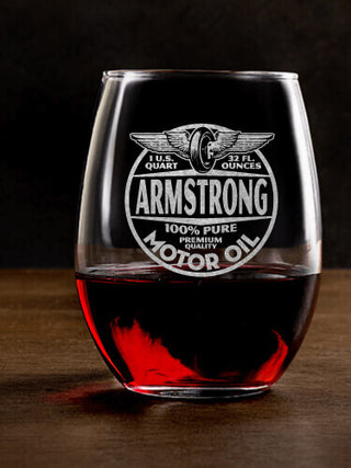 Motor Oil : Stemless Wine Glasses - Engraved