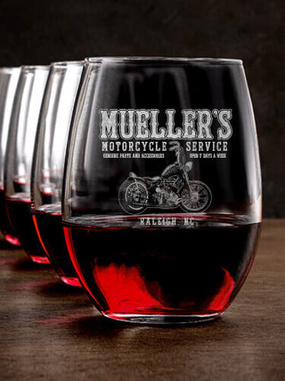 Motorcycle Service BP : Stemless Wine Glasses - Engraved