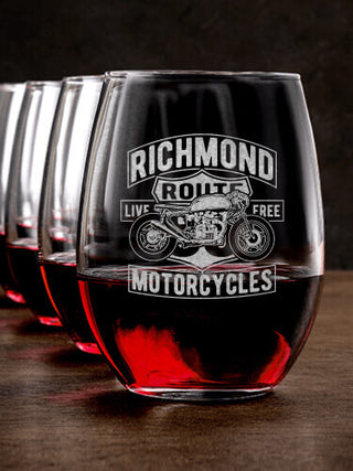 Motorcycles : Stemless Wine Glasses - Engraved