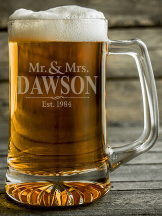 Mr and Mrs : Beer Mugs - Engraved