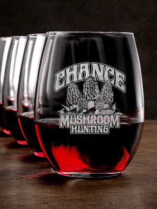 Mushroom Hunting : Stemless Wine Glasses - Engraved