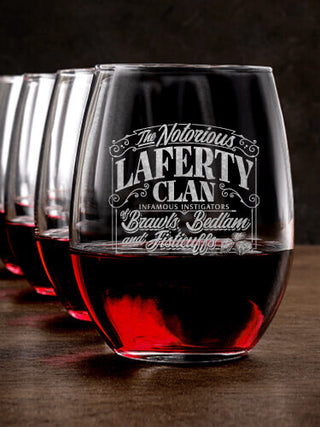Notorious Clan : Stemless Wine Glasses - Engraved