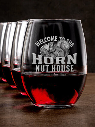 Nut House : Stemless Wine Glasses - Engraved