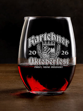 Oktoberfest : Stemless Wine Glasses - Engraved