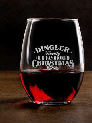 Old Fashioned Christmas : Stemless Wine Glasses - Engraved