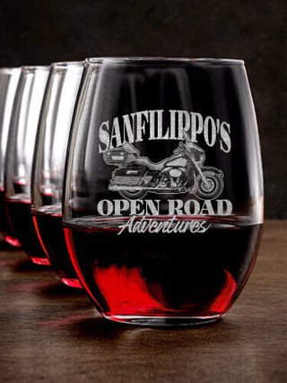 Open Road : Stemless Wine Glasses - Engraved