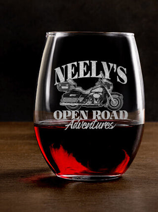 Open Road : Stemless Wine Glasses - Engraved