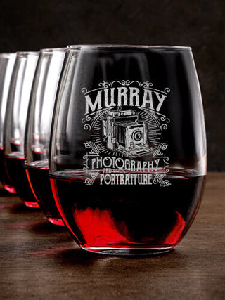 Photography : Stemless Wine Glasses - Engraved