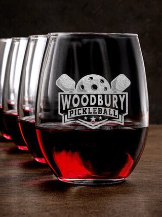 Pickleball : Stemless Wine Glasses - Engraved