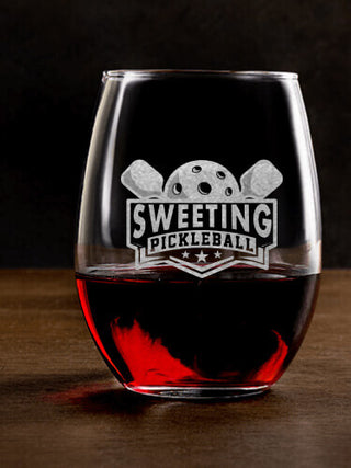 Pickleball : Stemless Wine Glasses - Engraved