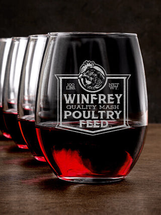 Poultry Feed : Stemless Wine Glasses - Engraved