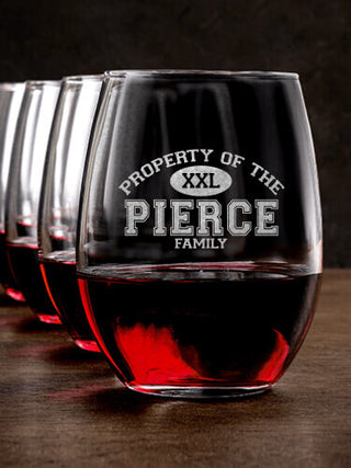 Property of Family : Stemless Wine Glasses - Engraved