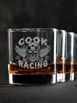 Racing Skull : Rocks Glasses - Engraved