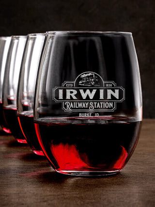 Railway Station : Stemless Wine Glasses - Engraved