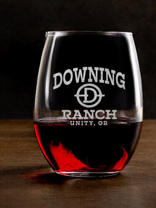 Ranch Monogram : Stemless Wine Glasses - Engraved
