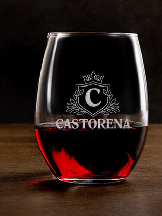 Regal Monogram : Stemless Wine Glasses - Engraved