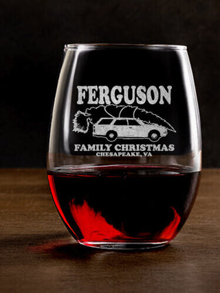 Retro Family Christmas : Stemless Wine Glasses - Engraved