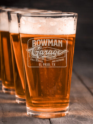Retro Garage : Pint Glasses - Engraved
