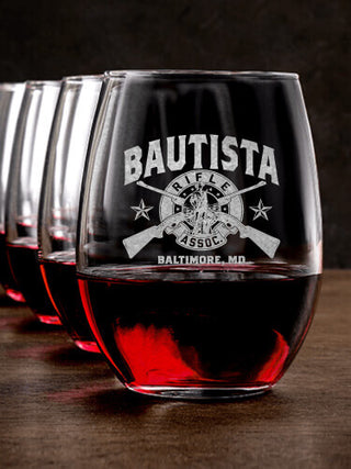 Rifle Association : Stemless Wine Glasses - Engraved