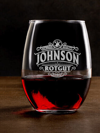 Rotgut Whiskey : Stemless Wine Glasses - Engraved