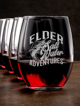 Salt Water Adventures : Stemless Wine Glasses - Engraved