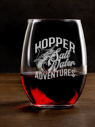 Salt Water Adventures : Stemless Wine Glasses - Engraved