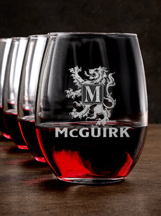 Scottish Monogram : Stemless Wine Glasses - Engraved