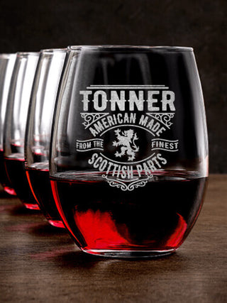 Scottish Parts : Stemless Wine Glasses - Engraved