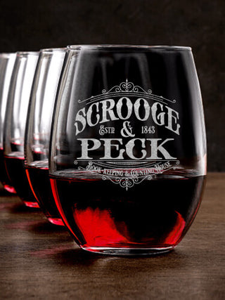 Scrooge : Stemless Wine Glasses - Engraved