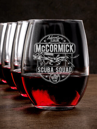 Scuba : Stemless Wine Glasses - Engraved