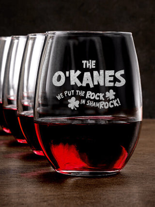 ShamROCK : Stemless Wine Glasses - Engraved