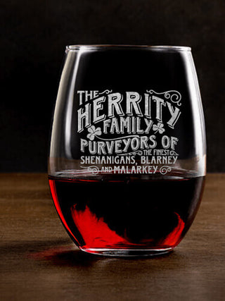 Shenanigans Family : Stemless Wine Glasses - Engraved
