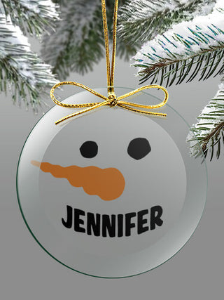 Snowman : 4 Inch Round Glass Ornament