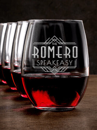 Speakeasy : Stemless Wine Glasses - Engraved
