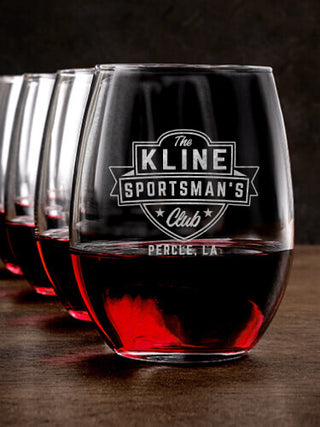 Sportsman's Club : Stemless Wine Glasses - Engraved