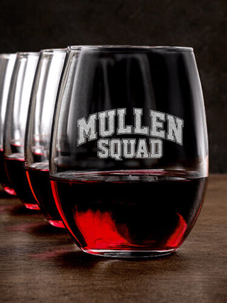 Squad : Stemless Wine Glasses - Engraved