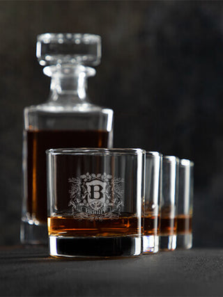 Stag Coat Of Arms : Decanter Rocks Glass Gift Sets - Engraved